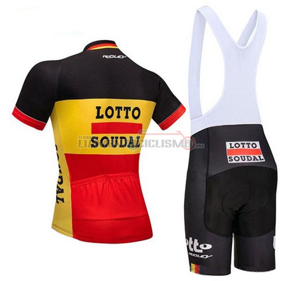 Abbigliamento Ciclismo Lotto Soudal Manica Corta 2018 Nero Giallo Rosso